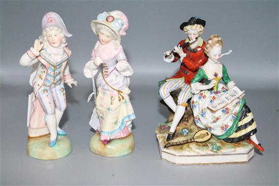 Two French bisque figures, and a Italian group